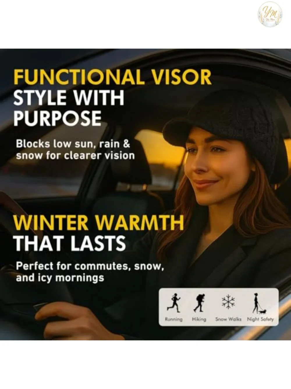 Merino Wool Cable Knit Visor Beanie Winter Hat